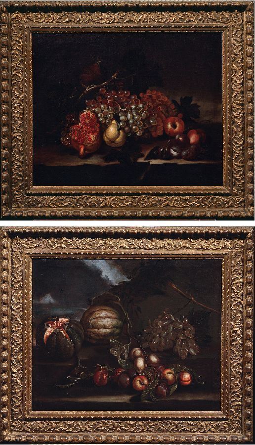 Giovanni Stanchi - «Natura morta con uva e melone» e «Natura morta con uva e melograno»