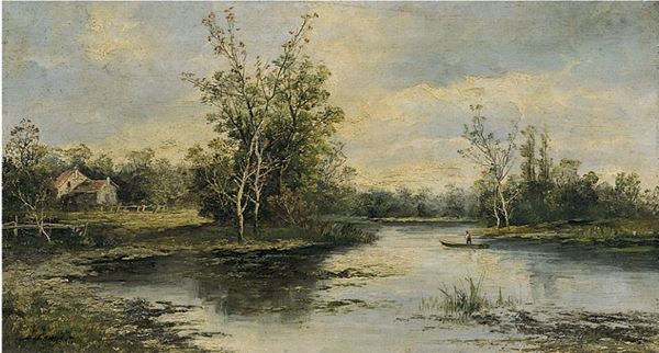 I. Ambert - Paesaggio con pescatore
