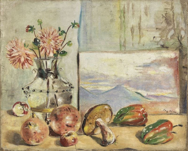 Filippo De Pisis - Natura Morta con Paesaggio