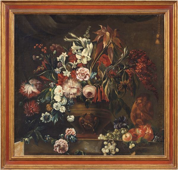 Jean Baptiste Monnoyer : Grande vaso di fiori  - Olio su tela - Asta Importanti Arredi, Maioliche, Sculture e Dipinti Antichi - Casa d'aste Farsettiarte