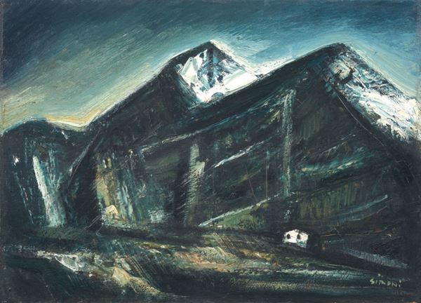 Mario Sironi : Montagne  (1950 ca.)  - Olio su compensato - Auction Arte Moderna - II - Casa d'aste Farsettiarte