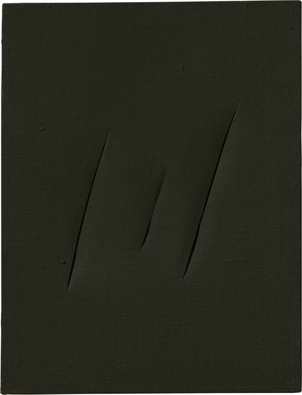 Lucio Fontana : Concetto spaziale, Attese  (1959)  - Idropittura su tela, grigio scuro - Auction MODERN ART - II - Casa d'aste Farsettiarte