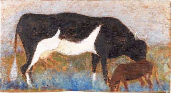 Giuseppe Cesetti : Mucca con vitello  (1928-29)  - Olio su compensato - Auction ARTE MODERNA - II - Casa d'aste Farsettiarte