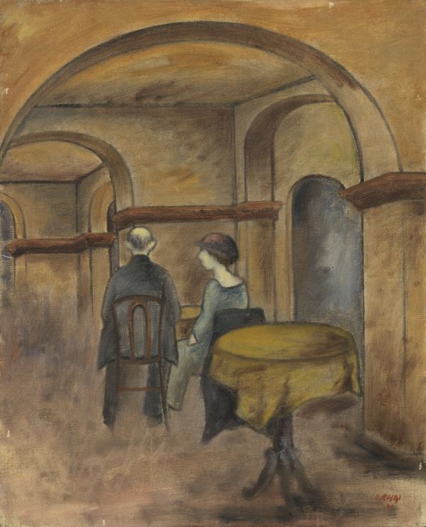 Ottone Rosai : Interno di caffè con figure  (1941)  - Olio su tela - Asta Arte Moderna - Casa d'aste Farsettiarte