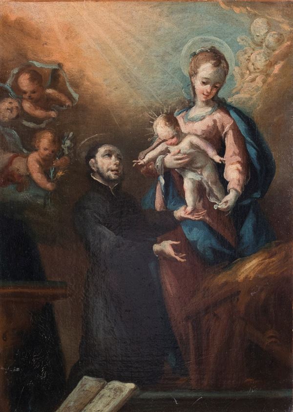Scuola emiliana del XVII secolo - Madonna col Bambino e Santo Teatino