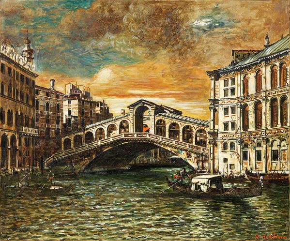 Giorgio de Chirico : Venezia - Ponte di Rialto  (metà anni Cinquanta)  - Olio su tela - Asta Arte Moderna - II - Casa d'aste Farsettiarte