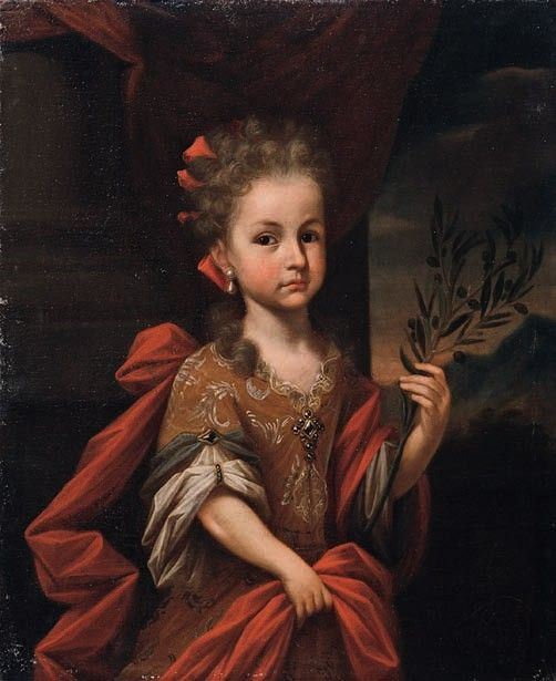 Scuola francese del XVIII secolo - Ritratto di giovinetta con ulivo in mano          (Allegoria della Pace)