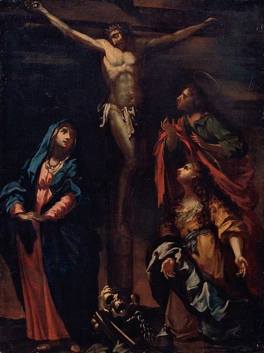 Scuola genovese fine XVII secolo - Crocifissione con la Madonna e San Giovanni