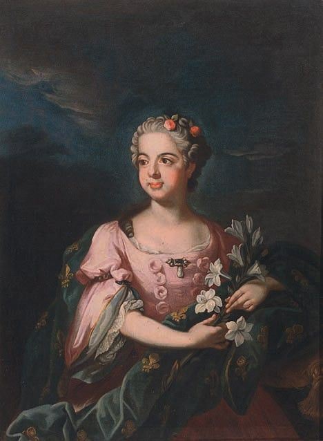 Scuola francese del XVIII secolo - Ritratto di giovane signora con gigli