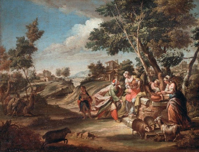 Scuola Veneta del XVIII Secolo - Rebecca e Eleazaro al Pozzo