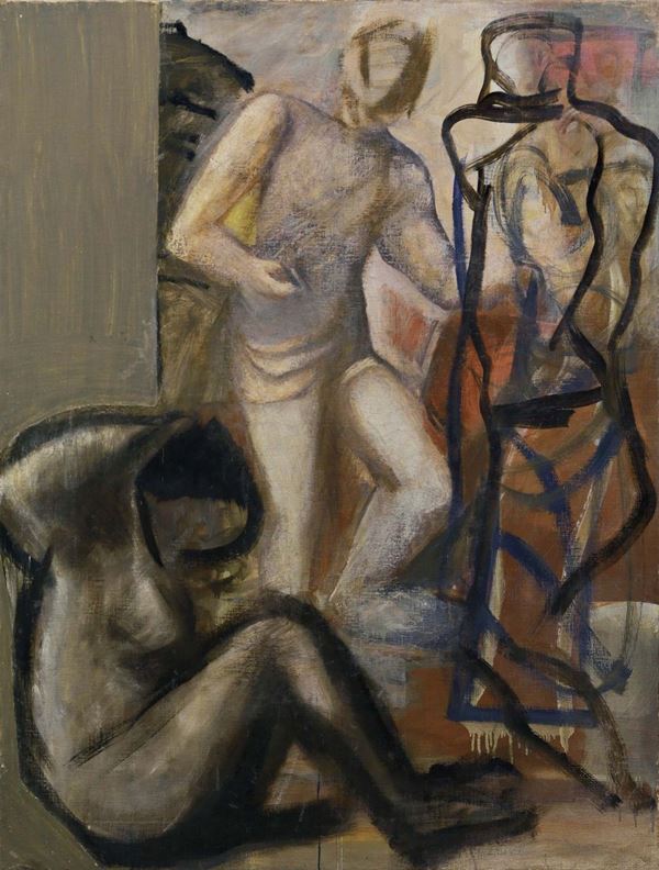 Mario Sironi : Scultore e modella  ((1929))  - Olio su tela - Asta Arte Moderna - Casa d'aste Farsettiarte
