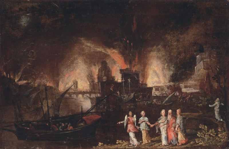 Cerchia di Francois De Nomé - L'incendio di Sodoma e Gomorra