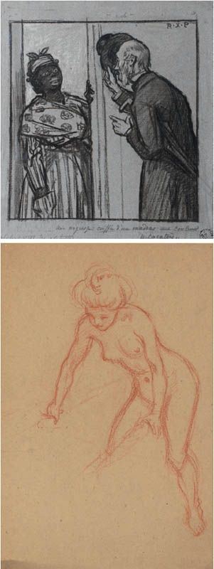 Rene Fran&#231;ois Xavier Prinet - Lotto unico di due disegni «Saluto» e «Studio di  nudo femminile»