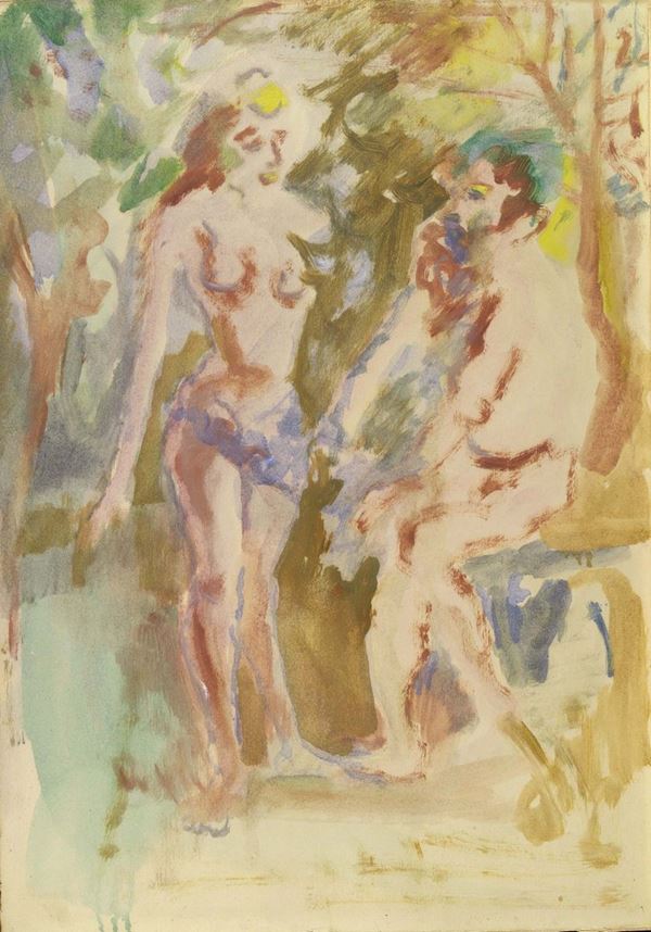 Mino Maccari : Adamo ed Eva  (1947)  - Gouache su carta - Asta ARTE CONTEMPORANEA E GRAFICA - Casa d'aste Farsettiarte