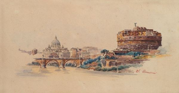 Stefano Donadoni - Veduta di Ponte e di Castel Sant'Angelo a Roma