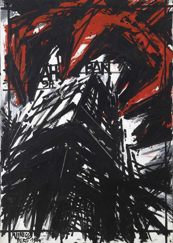 Vinicio Berti : Grande antagonismo costruttivo Ah-Ban  (1984)  - Acrilico su tela - Asta Dipinti, disegni, sculture, grafica - Arte Contemporanea - I - Casa d'aste Farsettiarte