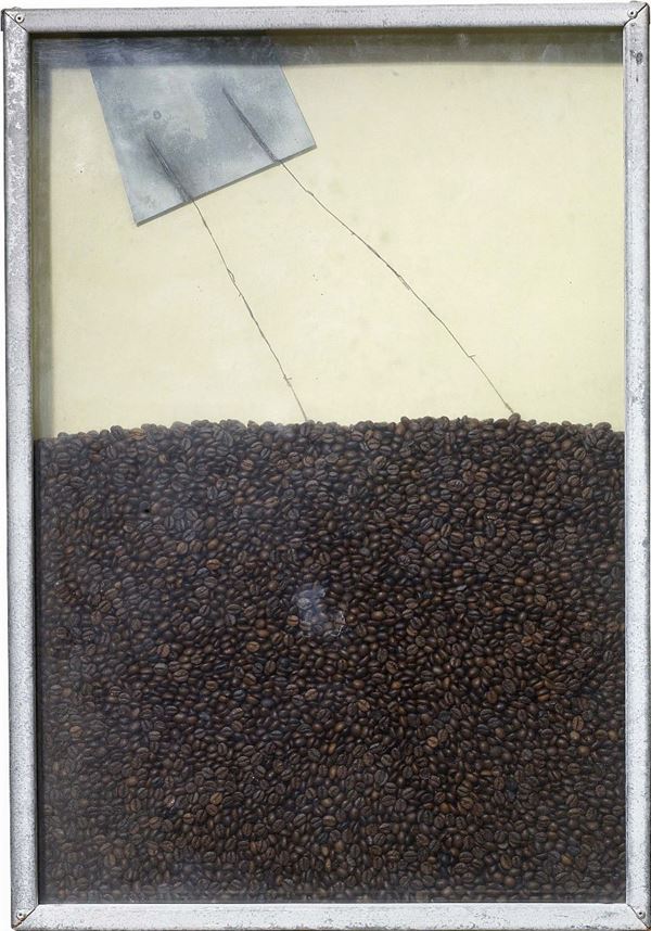 Jannis Kounellis : Senza titolo  ((1989))  - Ferro, vetro, caff&egrave;, matita su carta e piombo,    multiplo, es. 20/25 - Asta Arte Contemporanea - I - Casa d'aste Farsettiarte