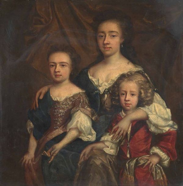 Scuola inglese fine XVII secolo - Ritratto di gentildonna con due figli