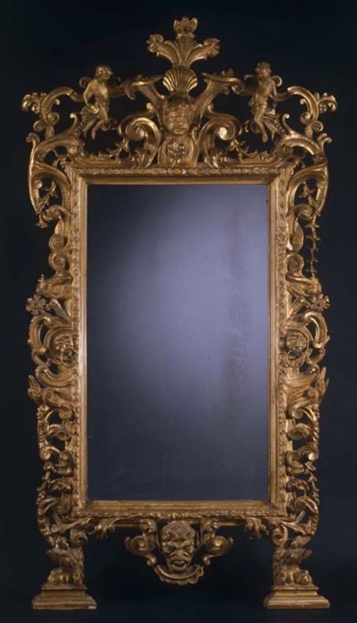 Specchiera Rococò in Legno Riccamente Intagliato e Dorato