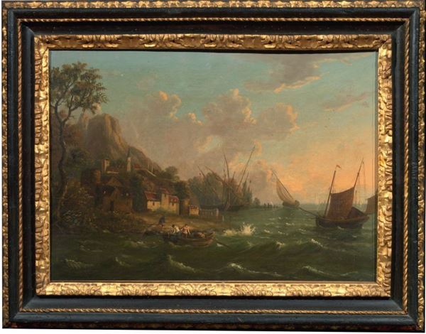 Ignoto del XIX secolo - Marina con barche a vela