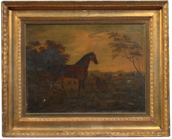 Scuola inglese del XIX secolo - Cavallo su sfondo di paesaggio