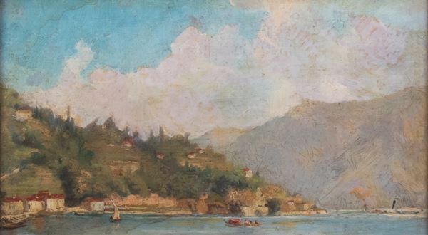 Ignoto del XIX secolo : Paesaggio sul lago  - Olio su tela - Auction PARADE II - XIX AND XX CENTURY PAINTINGS - Casa d'aste Farsettiarte