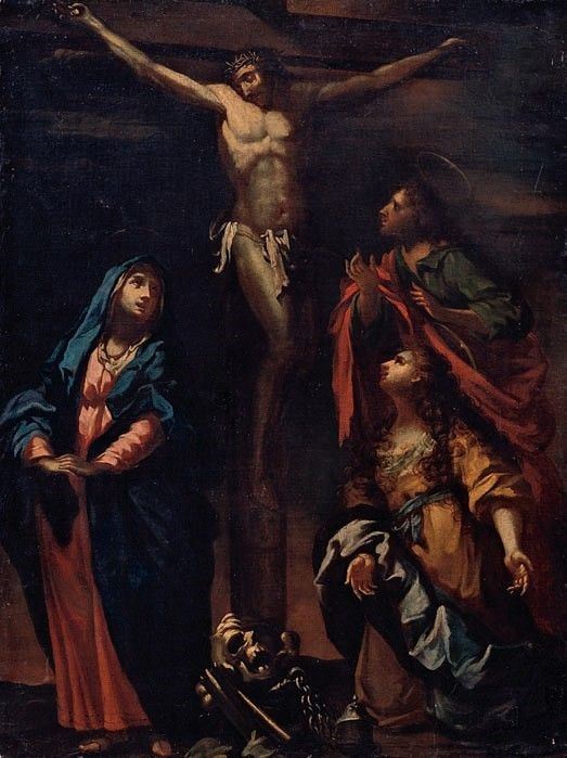 Scuola Genovese Fine XVII Secolo - Crocifissione con la Madonna e San Giovanni