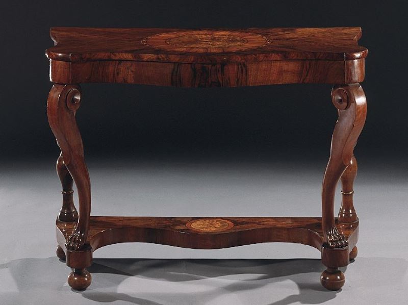Consolle in Legno di Noce Massello e Radica di Noce