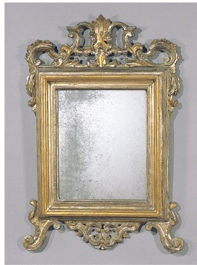 Specchiera in Legno Intagliato Dorato e Argentato