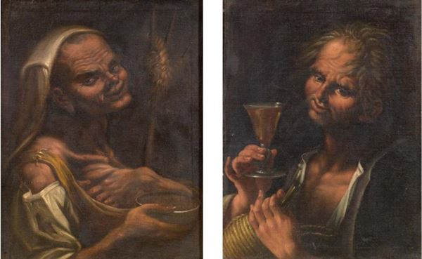 Scuola bergamasca fine XVII - inizio XVIII secolo - Lotto di due dipinti raffiguranti «Allegoria del  gusto» e «Allegoria dell'olfatto»