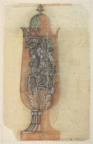 Dino del Colombo - Disegno di modello di vaso traforato in alabastro scaglione bollito