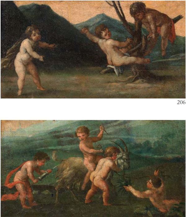 Ignoto del XVIII secolo - Coppia di dipinti raffiguranti «Putti che giocano»