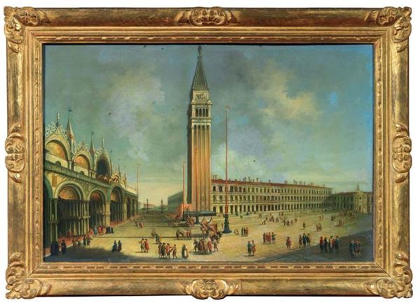 Scuola veneta inizio del XX secolo - Veduta di Piazza San Marco verso la Libreria a    Venezia