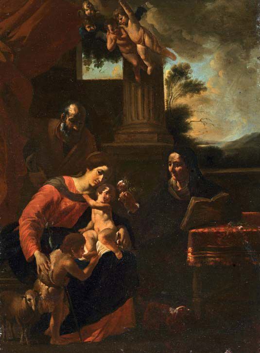 Pier Francesco Mola (attr.a) - Sacra Famiglia con Sant'Anna e San Giovannino
