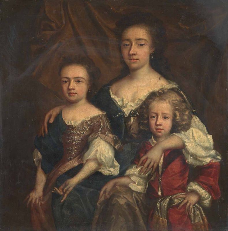Scuola Inglese Fine XVII Secolo - Ritratto di Gentildonna con Due Figli