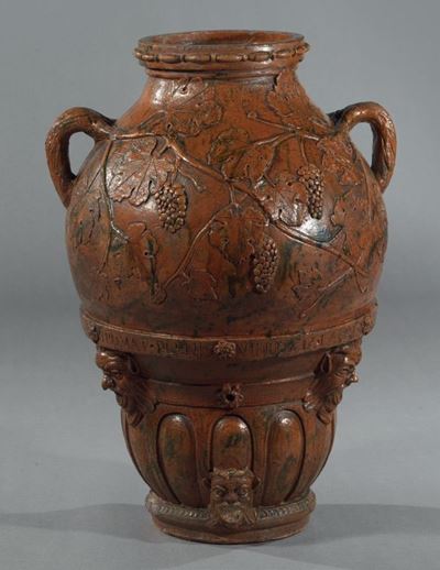 Grande e Raro Orcio Biansato in Terracotta Lustrata