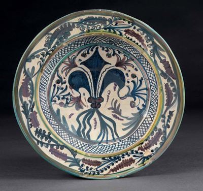 Grande Piatto Fondo in Maiolica Policroma Blu e Manganese