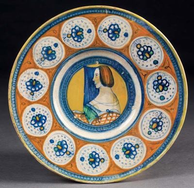 Piattino in Maiolica Policroma Blu, Verde e Ocra