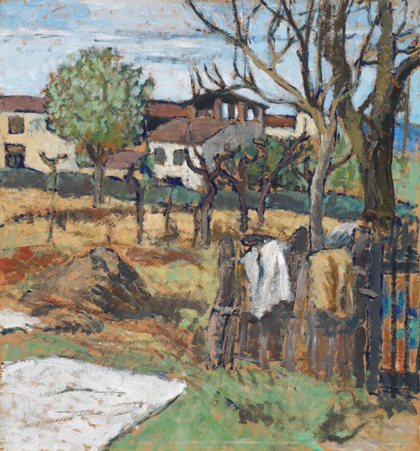 Ardengo Soffici : Le fornaci del Poggio a Caiano  (1908)  - Olio su cartone - Auction MODERN ART - II - Casa d'aste Farsettiarte