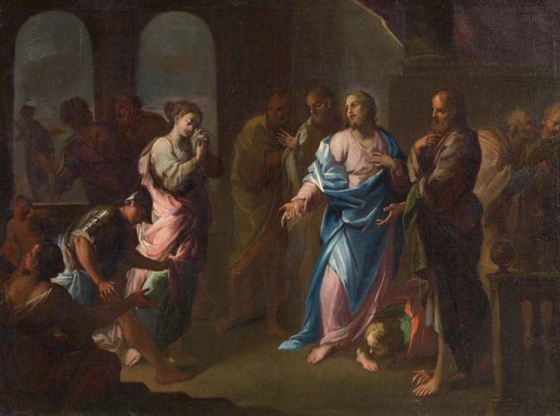 Scuola Toscana Inizi XVIII Secolo - Cristo e L'adultera