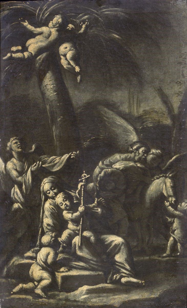 Scuola Romana del XVII Secolo - Sacra Famiglia con San Giovannino e Angeli