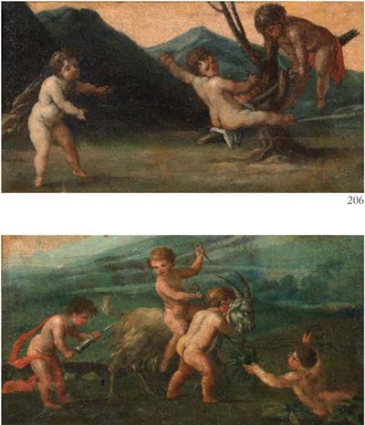 Coppia di Dipinti Raffiguranti «putti che Giocano»