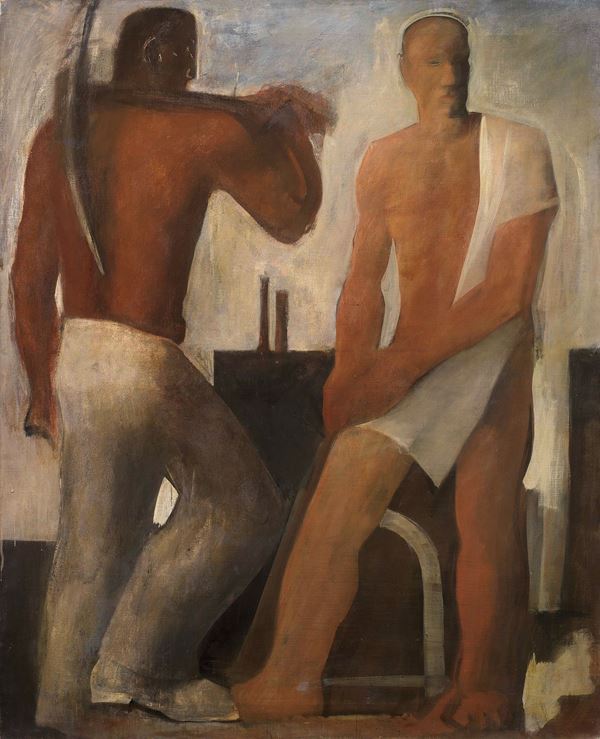 Mario Sironi : Il lavoro (I costruttori)  (1929-33)  - Olio su tela - Asta ARTE MODERNA - II - Casa d'aste Farsettiarte
