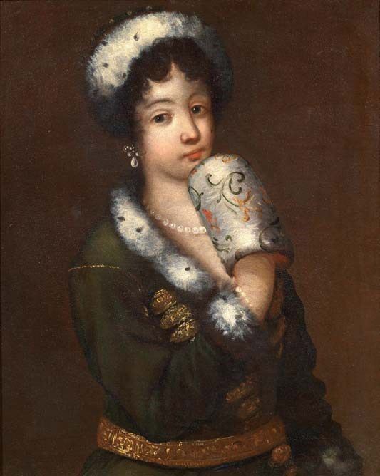 Scuola Veneta del XVIII Secolo - Ritratto di Gentildonna con Manicotto e Cappello di Pelliccia