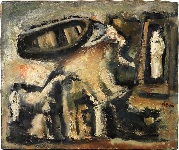 Mario Sironi : Composizione  (1950 ca.)  - Olio su tela - Asta Arte Moderna - II - Casa d'aste Farsettiarte
