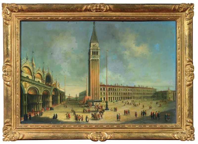 Scuola Veneta Inizio del XX Secolo - Veduta di Piazza San Marco Verso la Libreria a Venezia