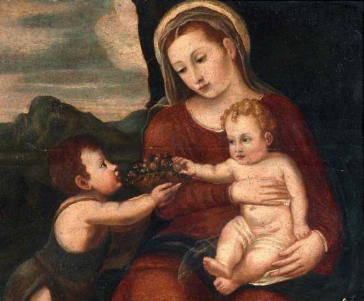 Scuola Veneta del XVII Secolo - Madonna Col Bambino e San Giovannino