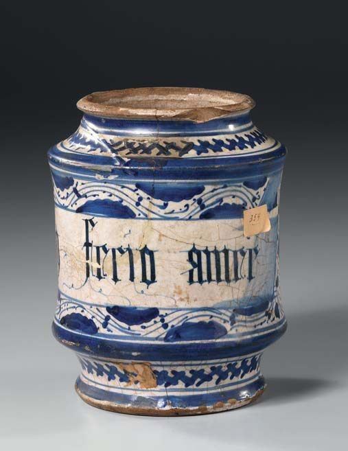 Albarello da Farmacia in Maiolica con Decoro Bianco-blu