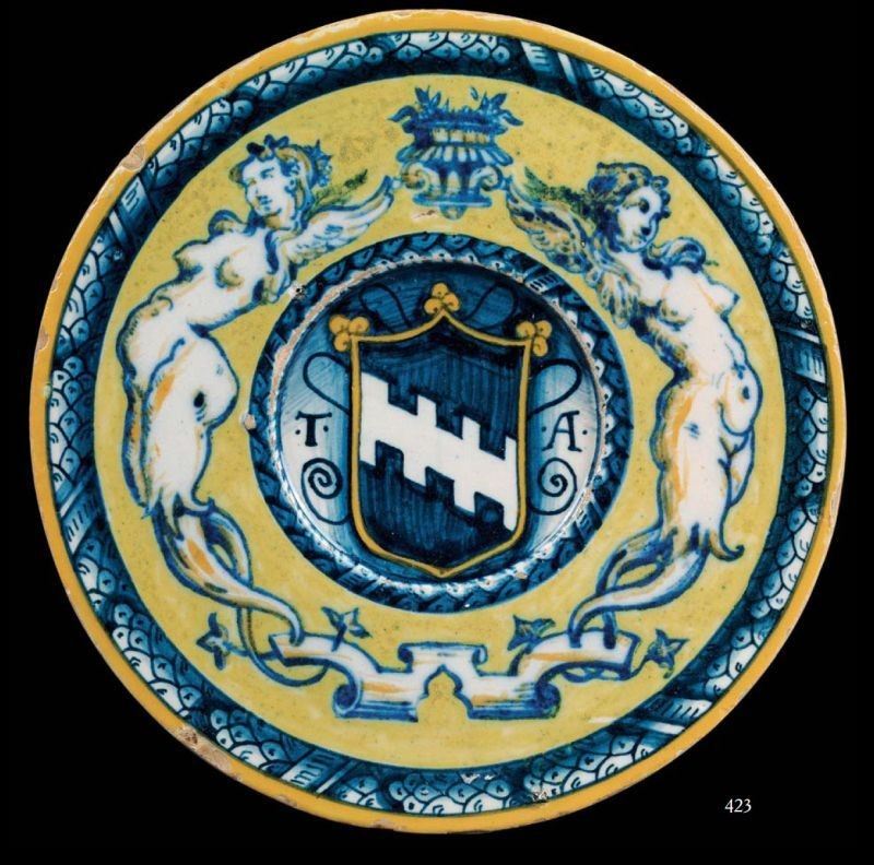 Piatto in Maiolica Blu e Giallo