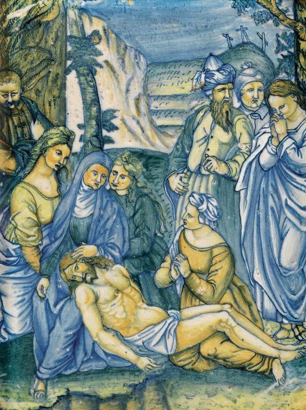 Maestro Faentino del 1530 Ca. - Pannello in Maiolica Policroma Raffigurante «cristo Deposto»